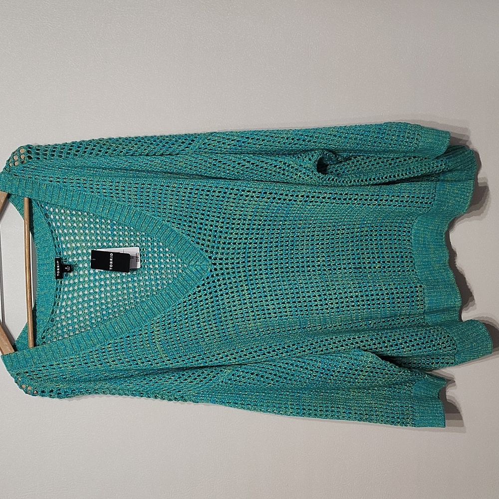 Torrid Open Stitch Pull Over Sweater V Neck Aqua 4XL - Picture 6 of 8